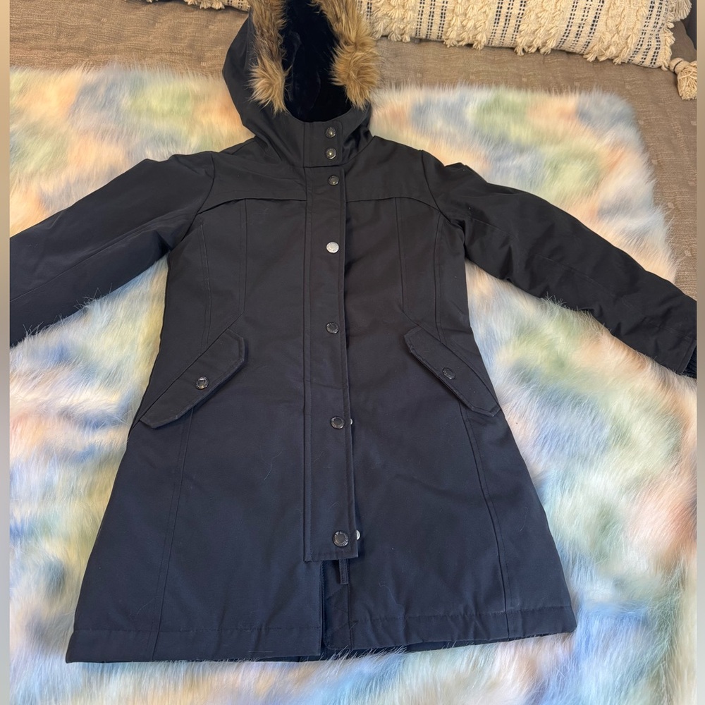GAP Black Kids Puffer Coat with Faux Fur Hood